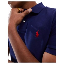 Polo Ralph Lauren slim fit pique polo with red player logo in washed navy