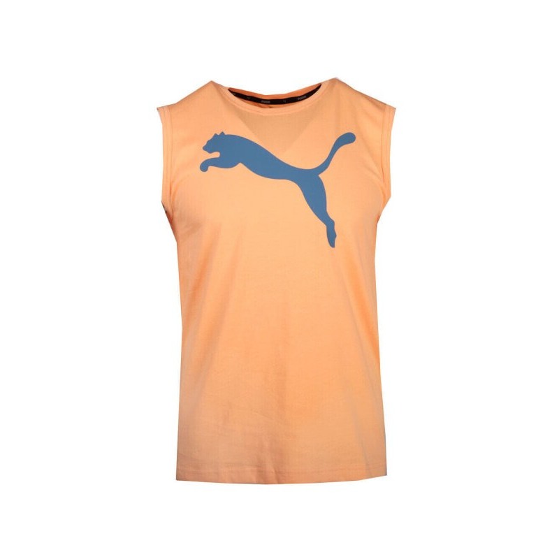 Puma Essentials Logo Crew Neck Sleeveless T-Shirt Mens Orange Casual Tops 587875